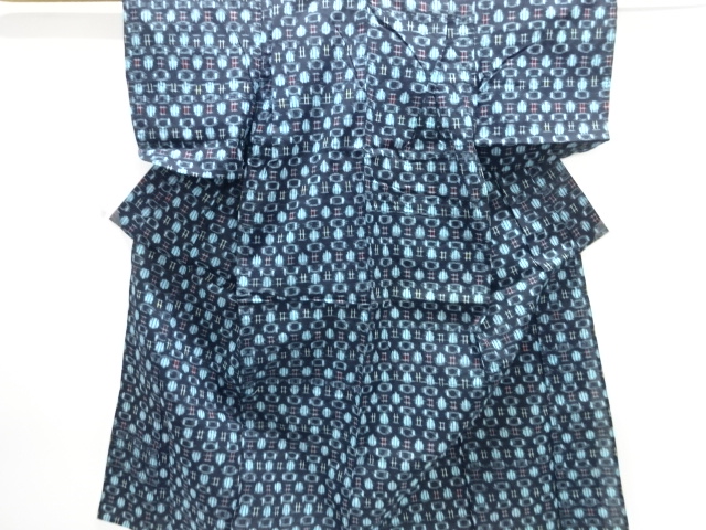 JAPANESE KIMONO / ANTIQUE COTTON BINGO KASURI ABSTRACT PATTERN HITOE K